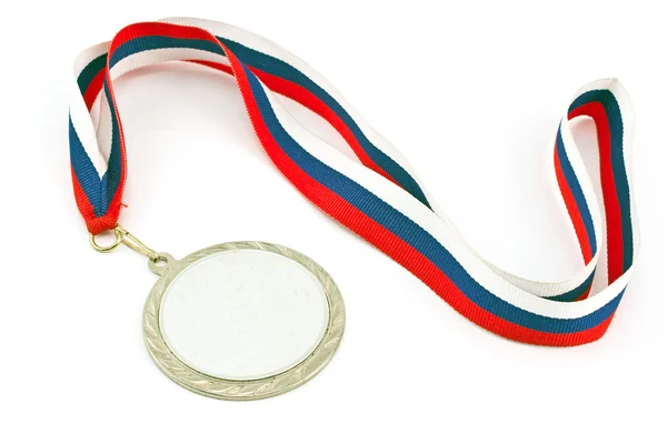 Médaille d'argent avec des rayures de couleur isolées sur blanc — Photo