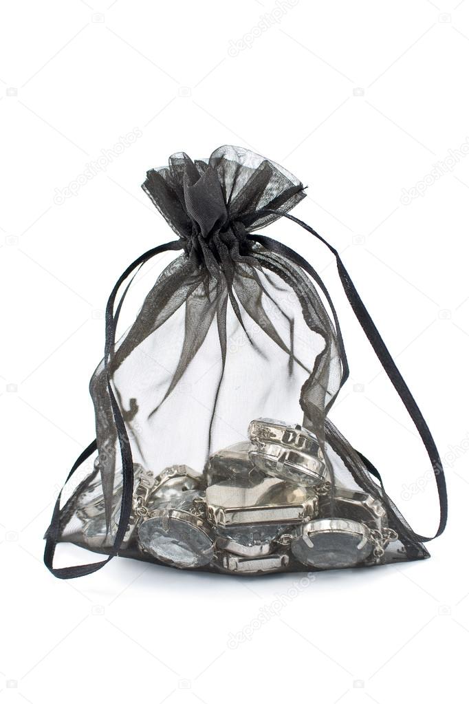 Black gift sack with diamonds isolated on white