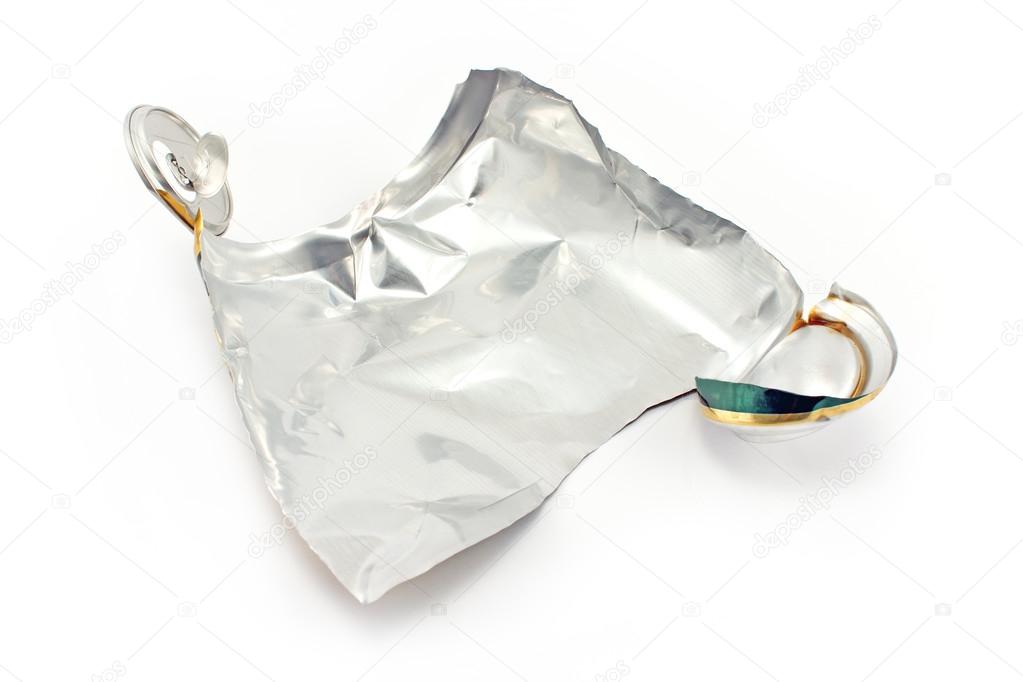 Crumpled can on white background