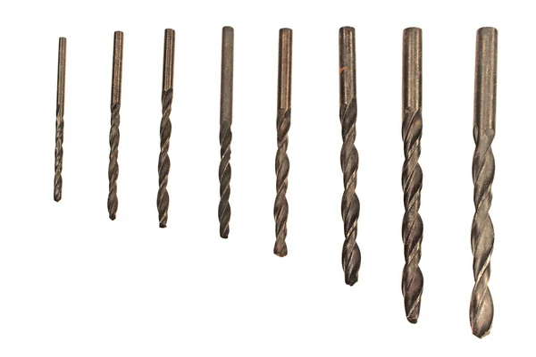 Set of drill bits for metal isolated in white — Stock Photo, Image