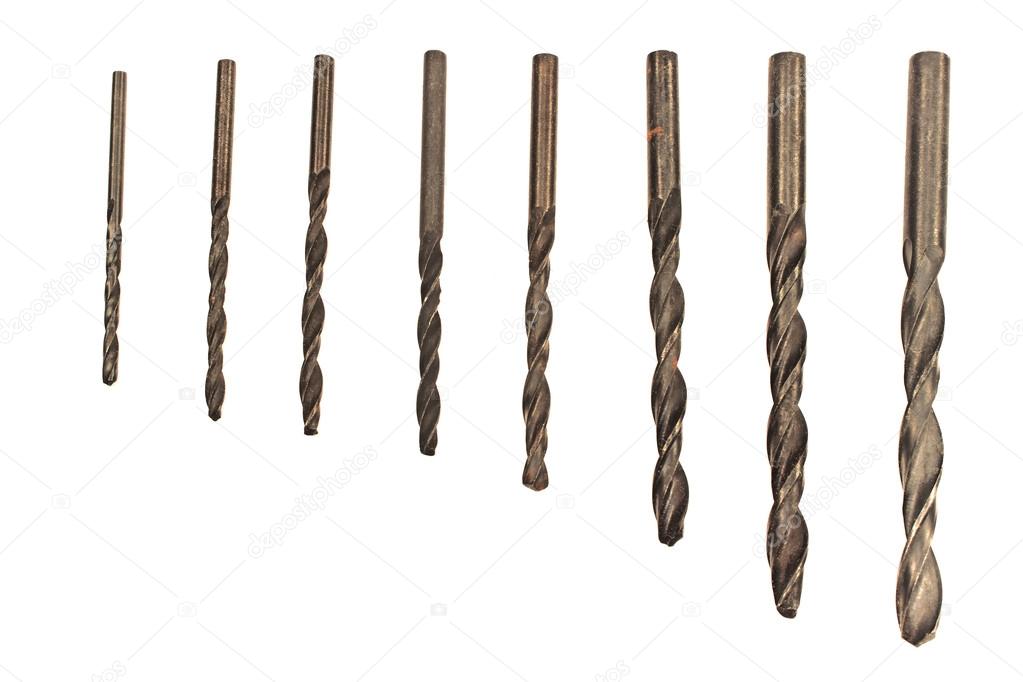 Set of drill bits for metal isolated in white