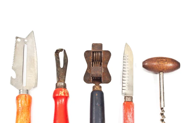 Set di utensili da cucina vintage su sfondo bianco — Foto Stock