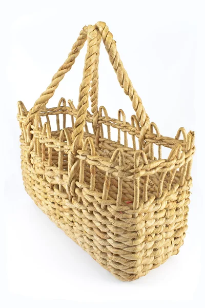 Straw shopping basket isolated on white — Stock Photo, Image