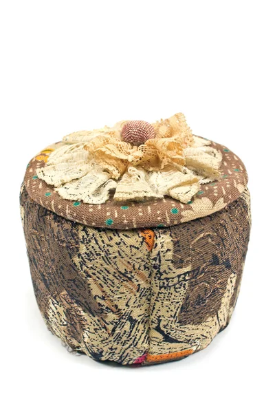 Old textile jewelry box isolated on white — Stock Photo, Image