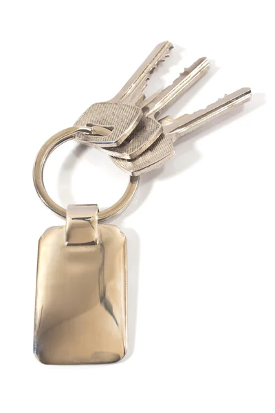 Keys with metal tag isolated on white — Stock Photo, Image