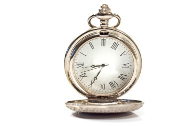 beyaz izole gümüş cep saati