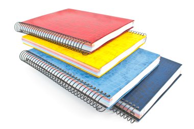 Stack of colorful spiral notebooks isolated on white clipart