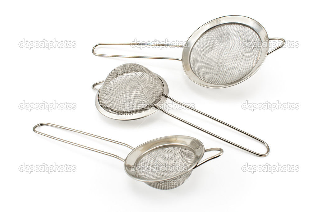 Three colanders isolated on a white