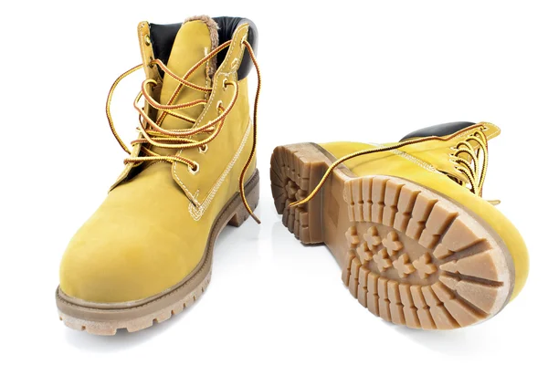 New yellow boots isolated on white — Stock Photo, Image