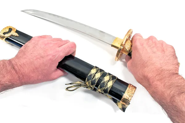 Ιάπωνες Σαμουράι σπαθί katana απομονωθεί σε λευκό — Φωτογραφία Αρχείου