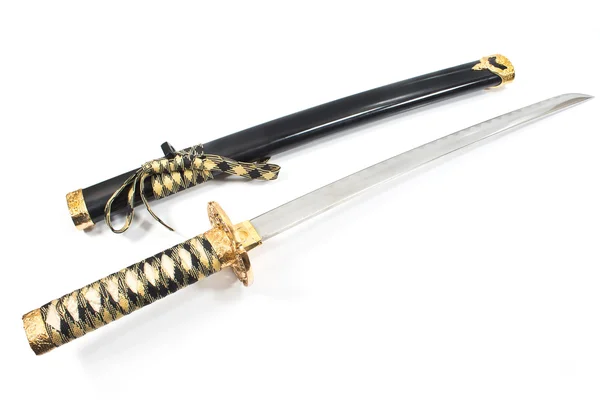 Espada japonesa samurai katana aislada en blanco — Foto de Stock