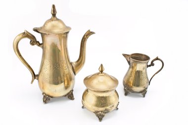 beyaz üzerine antika gümüş çaydanlık seti 