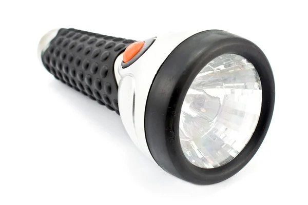 Black torch flashlight on white — Stock Photo, Image