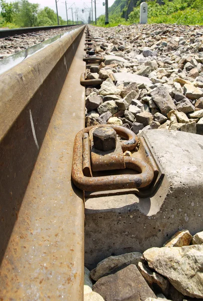 Fixing a rail to a sleeper — Stock Photo, Image