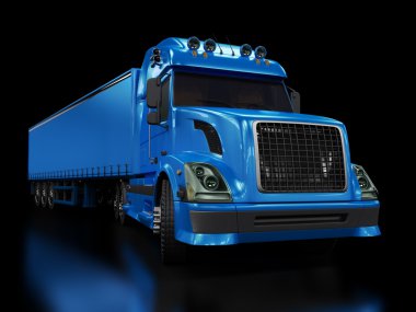 Heavy blue truck isolated on black clipart