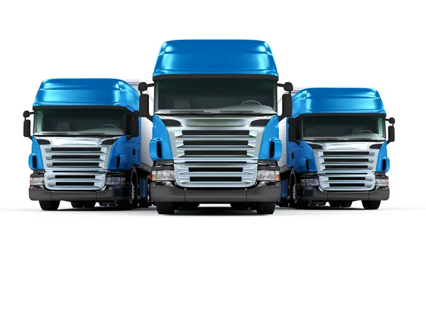 Zware blauwe vrachtwagens geïsoleerd op witte achtergrond — Stockfoto