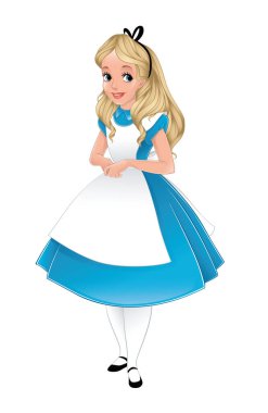 Alice Harikalar Diyarında Beyaz arka planda duruyor