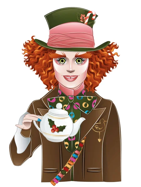 Mad hatter with Christmas elements on hat — Stock Vector