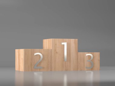 Tahtadan yapılmış podyum galipleri, 3 boyutlu yorumlama.