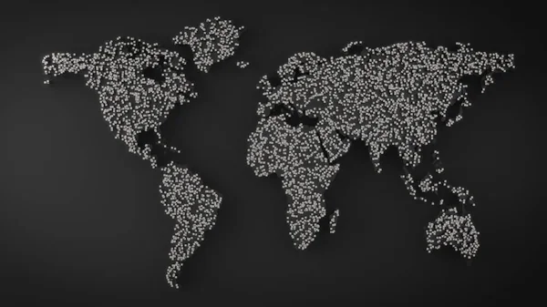 World map made by metal boxes. Abstract World map.3D rendering