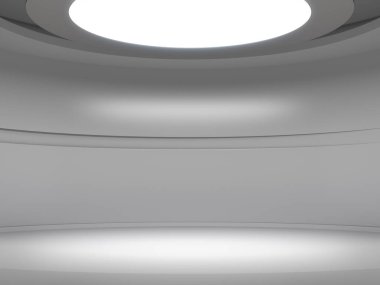  Ürün sergisi için boş beyaz oda 3D üzerinde ışıklarla.