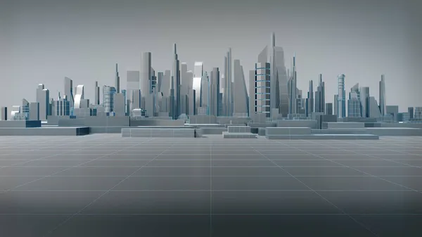ワイヤフレーム 抽象的な都市 将来の都市とホワイトシティ 3Dレンダリング — ストック写真