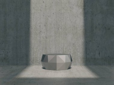 Görüntü için kaldırım, tasarım için platform, ham beton 3D işlemeli boş ürün standı.