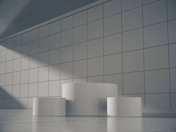 Pedestal Display Platform Design Blank Product White Room Lateral Lights — Stock Photo, Image