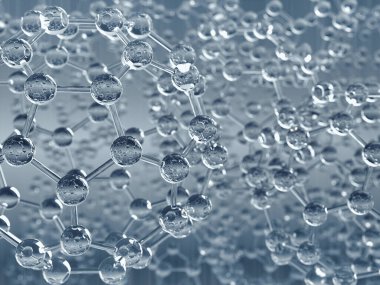 Soyut atom ya da molekül yapı tasarımı, atom ya da molekül camdan yapılmıştır. 3B görüntüleme.