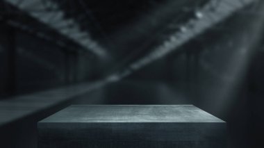 Mallar için metal kaideler depoda sergileniyor. 3d oluşturma.