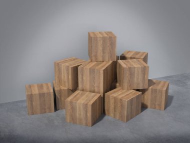 Ekran için ahşap kaide, tasarım platformu, boş beyaz oda 3D işlemeli boş ürün standı.