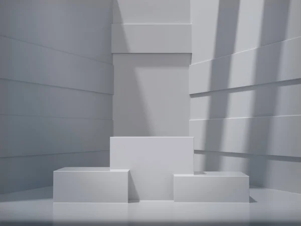 Pedestal Para Exibição Plataforma Para Design Produto Branco Sala Branca — Fotografia de Stock