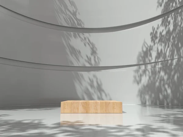 Pedestal Madeira Para Exibição Plataforma Para Design Produto Branco Sala — Fotografia de Stock