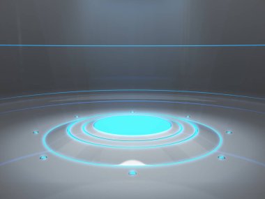 Gösterge için kaldırım taşı, tasarım platformu, ışık saçan boş ürün standı, gelecekteki 3D görünümü.