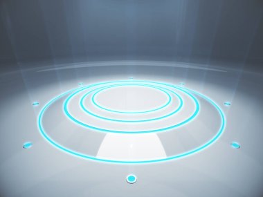 Gösterge için kaldırım taşı, tasarım platformu, ışık saçan boş ürün standı, gelecekteki 3D görünümü.