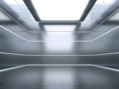 Tasarım platformu, ışık saçan boş ürün standı, gelecekteki 3D görünümü.