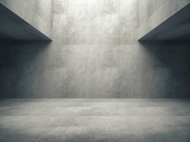Ürün gösterisi için boş beton alan. 3B görüntüleme.