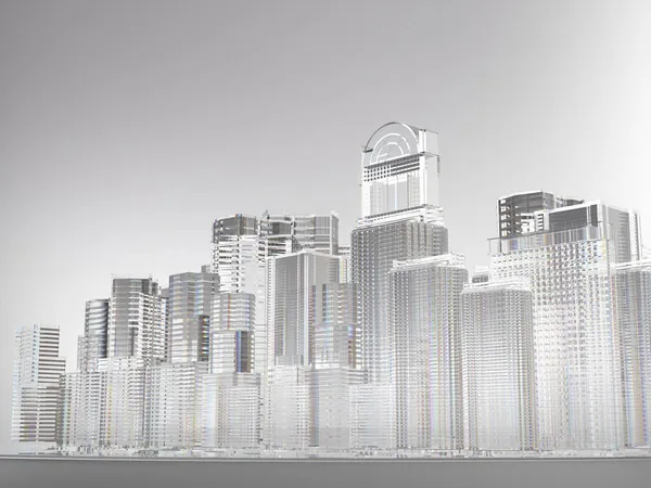 抽象都市 ガラス製の建物 3Dレンダリング — ストック写真