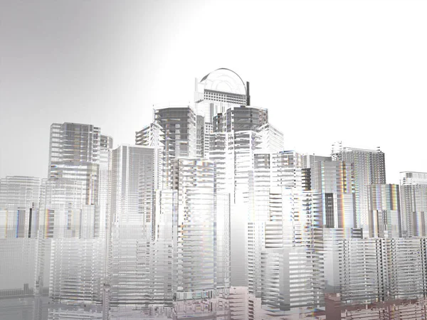 Abstrakte Stadt Gebäude Aus Glas Rendering — Stockfoto