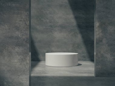 Ekran için beyaz kaide, tasarım için platform, ham beton 3D işlemeli boş ürün standı.