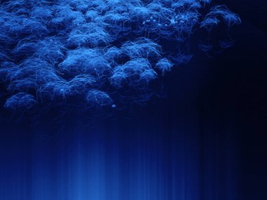 Ağaçların ve kayalıkların çerçevesi, soyut orman arka plan 3D görüntüleme 