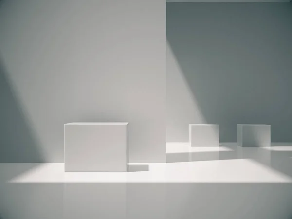 Єдестал Дисплея Плоска Форма Дизайну Біла Кімната Бічні Вогні Рендеринга — стокове фото