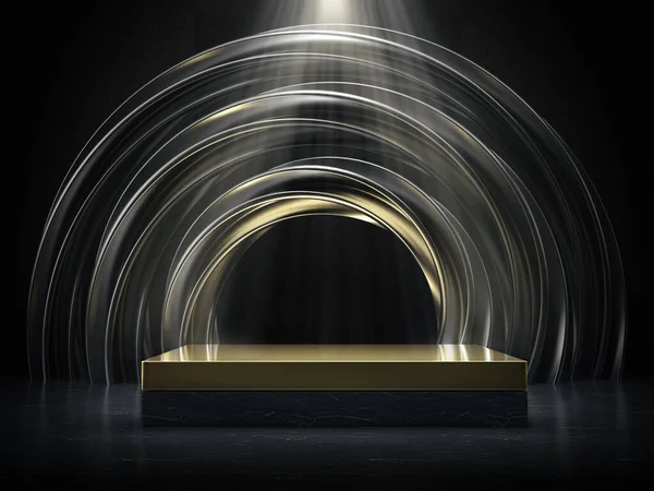 Pedestal Ouro Para Vitrine Produto Sala Escura Com Uma Luz Fotos De Bancos De Imagens