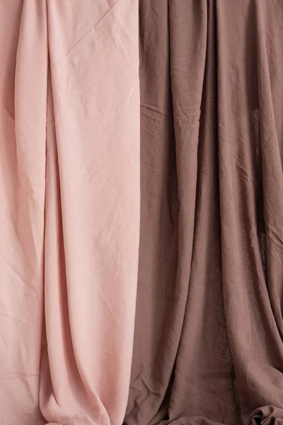 Pink Brown Linen Fabris Sewing Concept Selective Focus Image — ストック写真