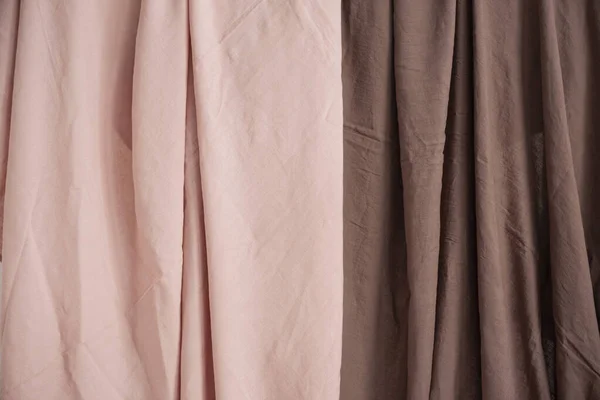 Pink Brown Linen Fabris Sewing Concept Selective Focus Image — ストック写真