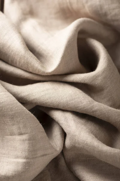 Texture Linen Fabric Beige Color Selective Focus Image — Fotografia de Stock