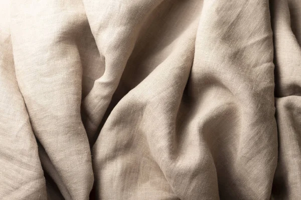 Texture Linen Fabric Beige Color Selective Focus Image — ストック写真