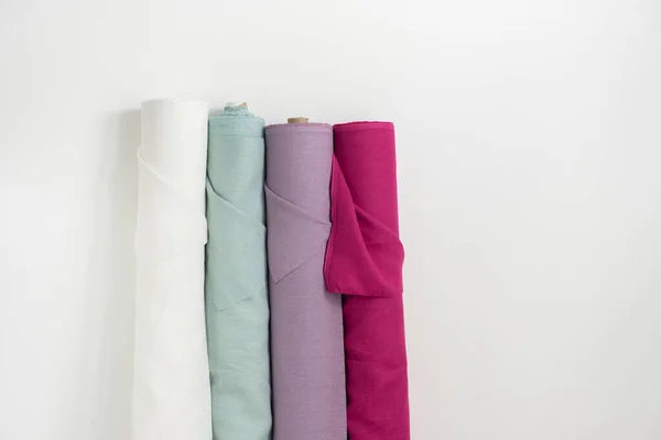 Different Colors Linen Fabric Sewing Concept Selective Focus Image — ストック写真