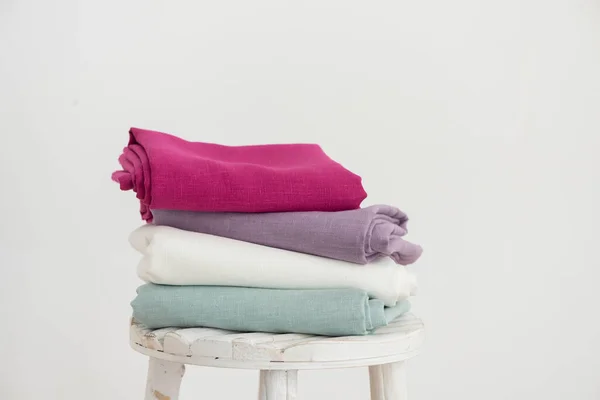 Different Colors Linen Fabric Sewing Concept Selective Focus Image —  Fotos de Stock