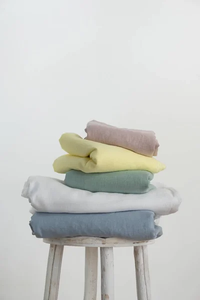 Linen Fabric Different Colors Selective Focus Image — ストック写真